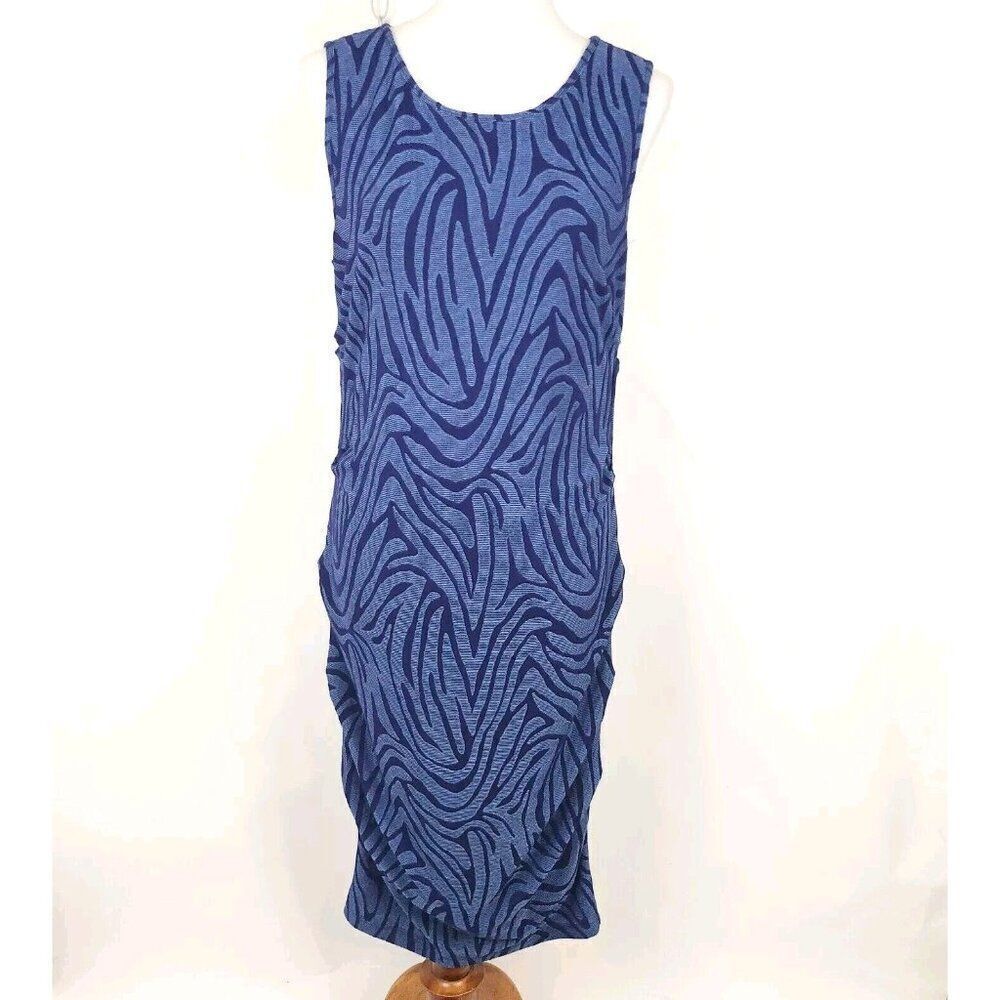 A Pea in the Pod Blue Zebra Print Midi Maternity Dress